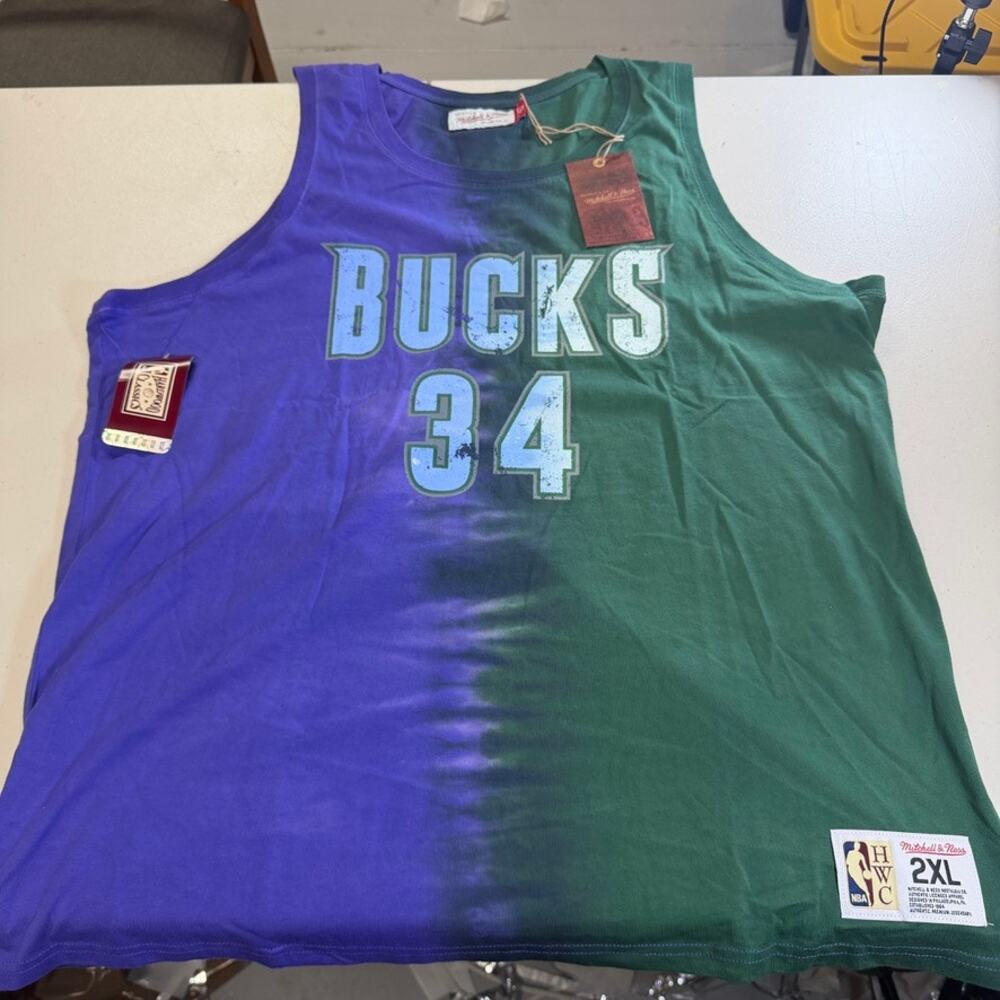 Ray Allen Milwaukee Bucks Mitchell & Ness NBA Cotton Tie-Dye Tank Top 2XL NWT